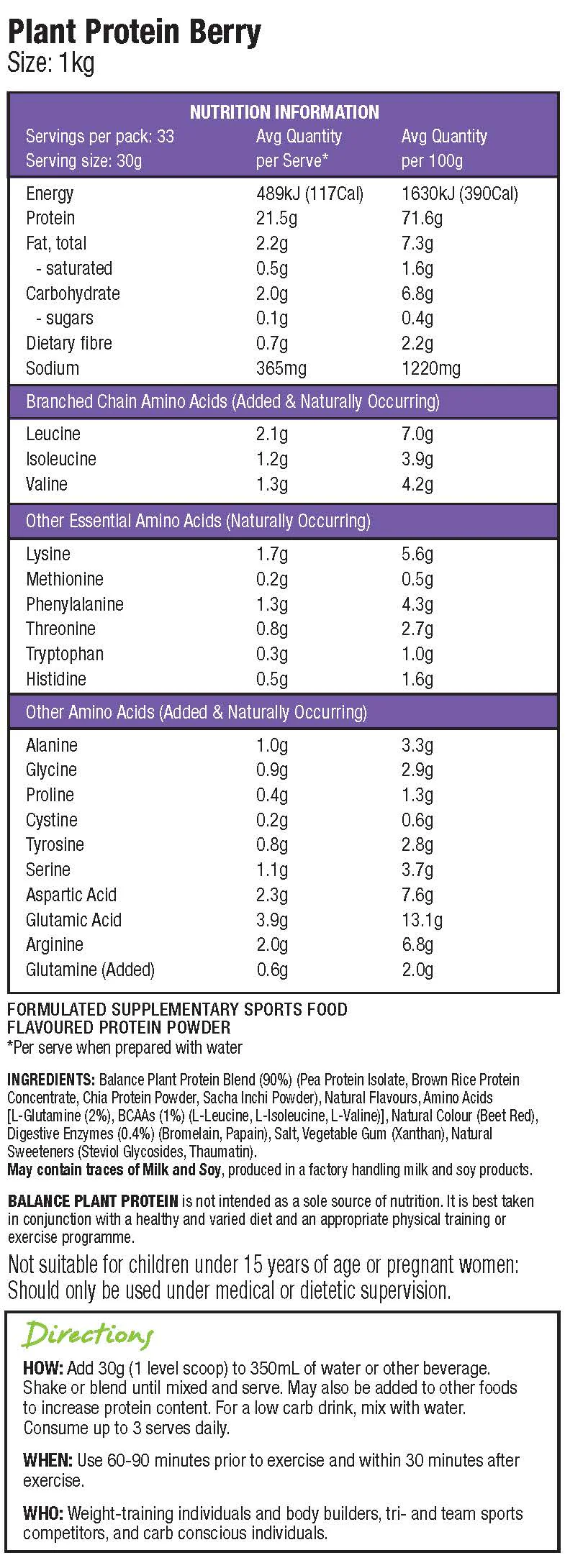 Balance Plant Protein 1kg CLEARANCE Short Dated end of 11/09/2026 - Image 2