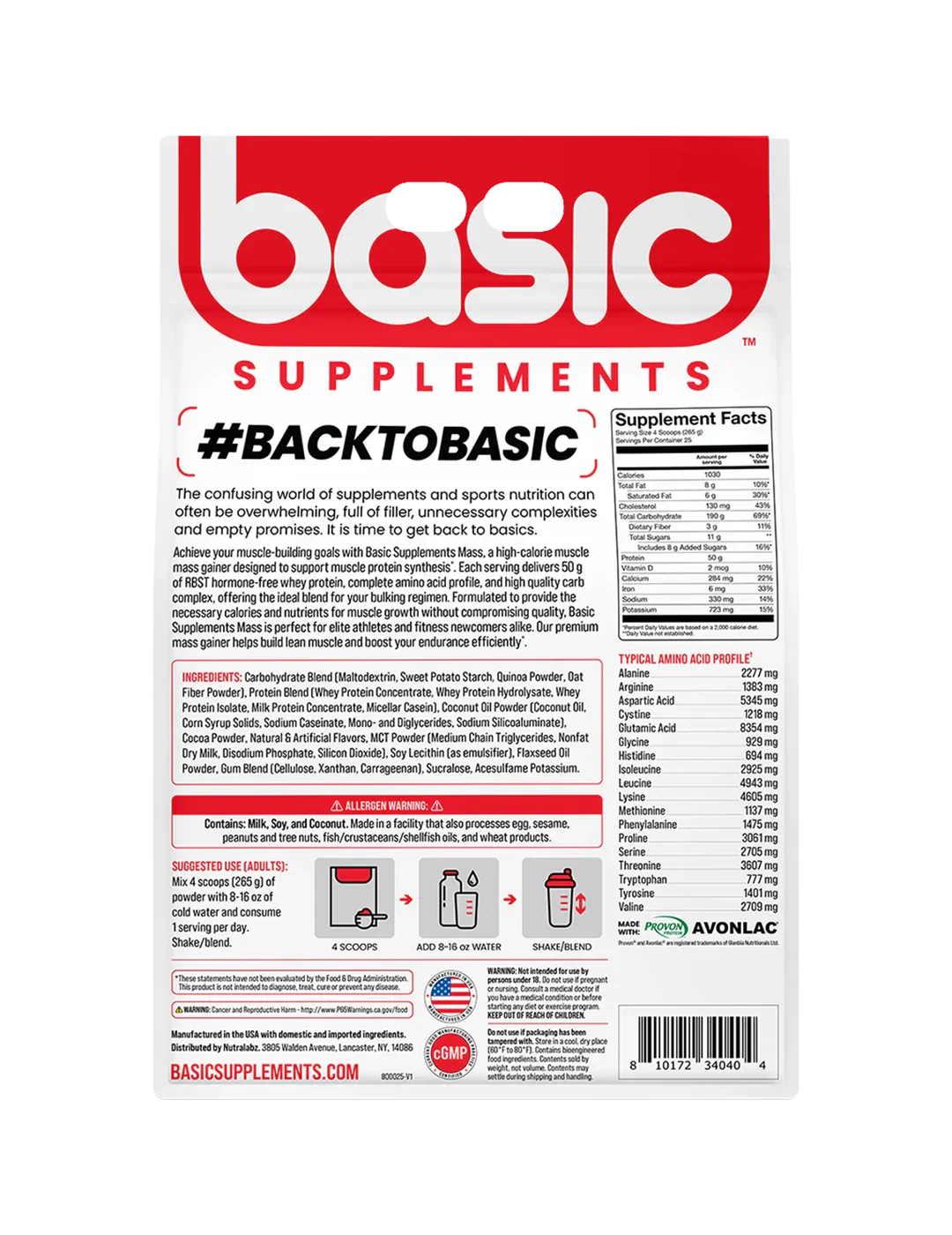 Basic Supplements Mass High Calorie Muscle Mass Gainer - Image 2