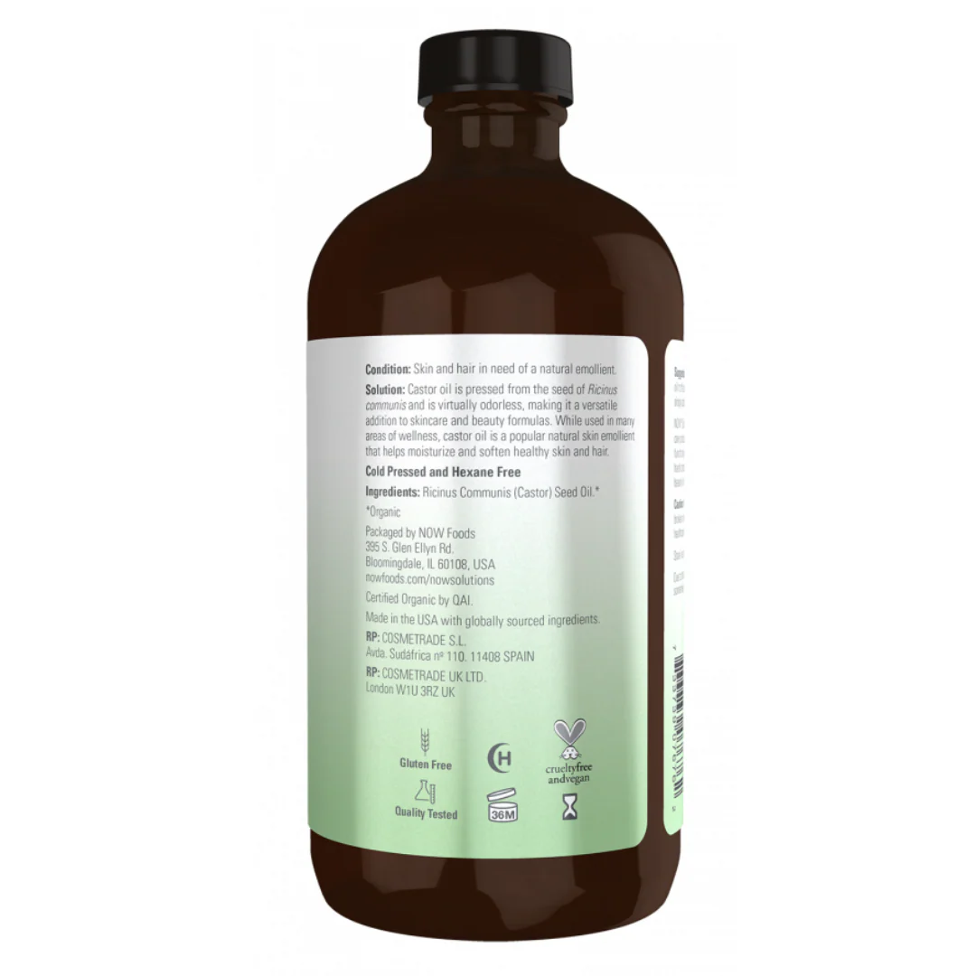 Now Foods Castor Oil in Glass Bottle, Organic - Image 3