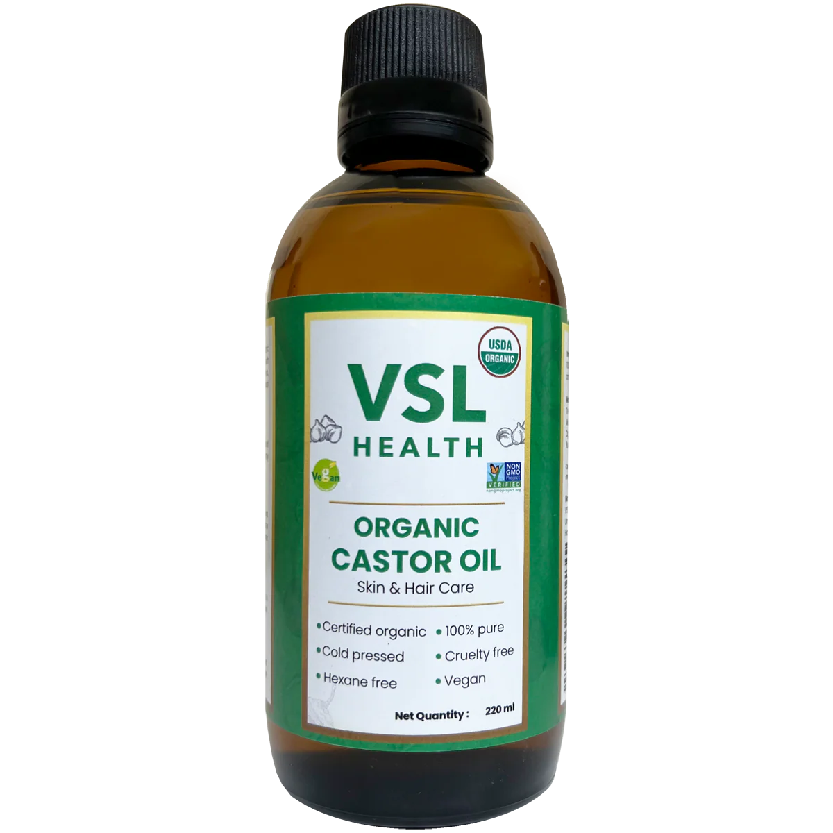 VSL Pure Castor Oil in Glass Bottle 220ml & 520ml