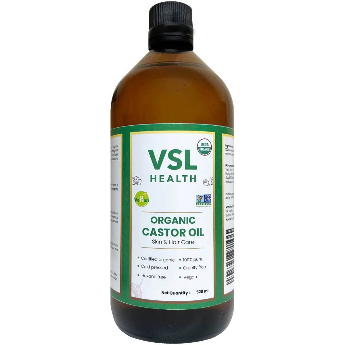 VSL Pure Castor Oil in Glass Bottle 220ml & 520ml - Image 2