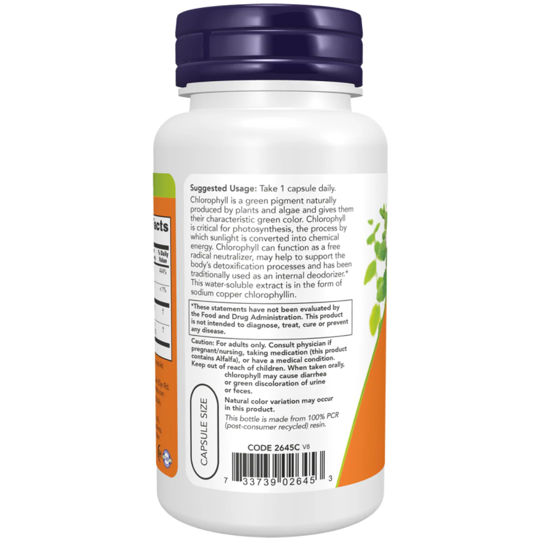 Now Foods Chlorophyll 100 mg 90 Capsules - Free Radical Scavenger with Alfalfa Powder - Image 3