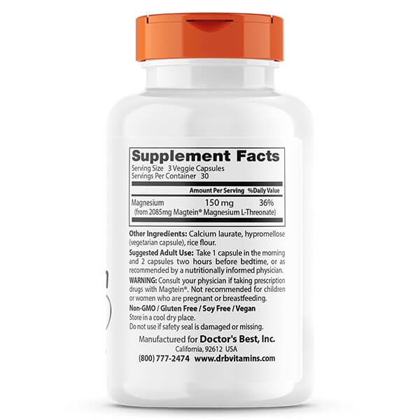 Doctor's Best Brain Magnesium 90 Veggie Caps - Image 2