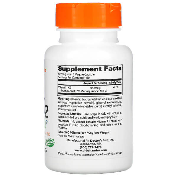 Doctor's Best Natural Vitamin K2 MK-7 with MenaQ7 45mcg 60 Caps - Image 2