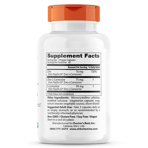 Doctor's Best PepZin GI Zinc Carnosine Complex 120 Veggie Caps - Image 2