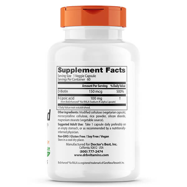 Doctor's Best Stabilized R-Lipoic Acid with Na-RALA 100mg 60 Veggie Caps - Image 2