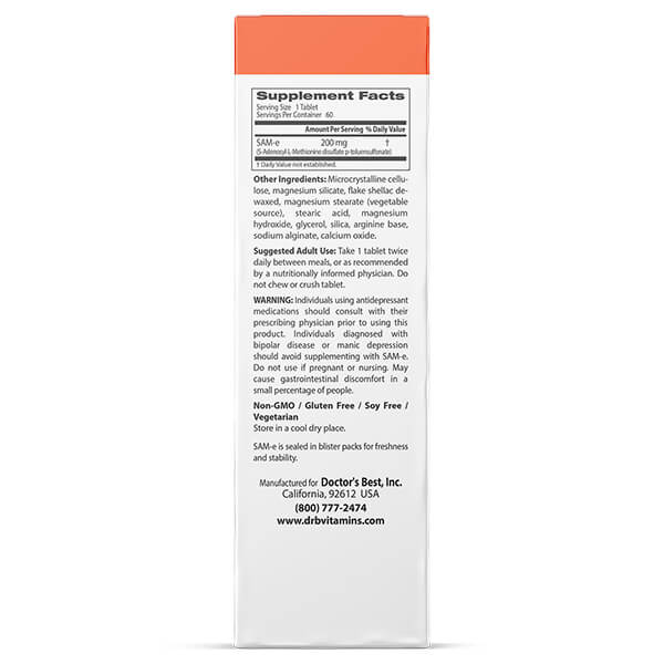 Doctor's Best SAM-e 200mg 60 Tabs - Image 2