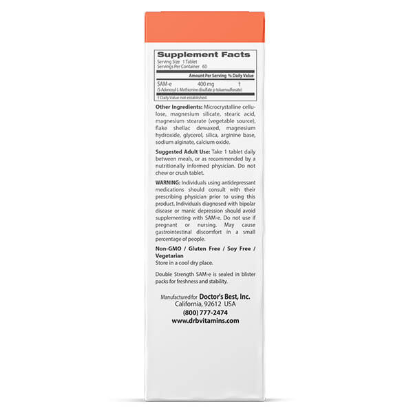 Doctor's Best SAM-e 400mg Double Strength 60 Tabs - Image 2
