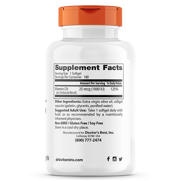 Doctor's Best Vitamin D3 1000IU 180 Softgels - Image 2