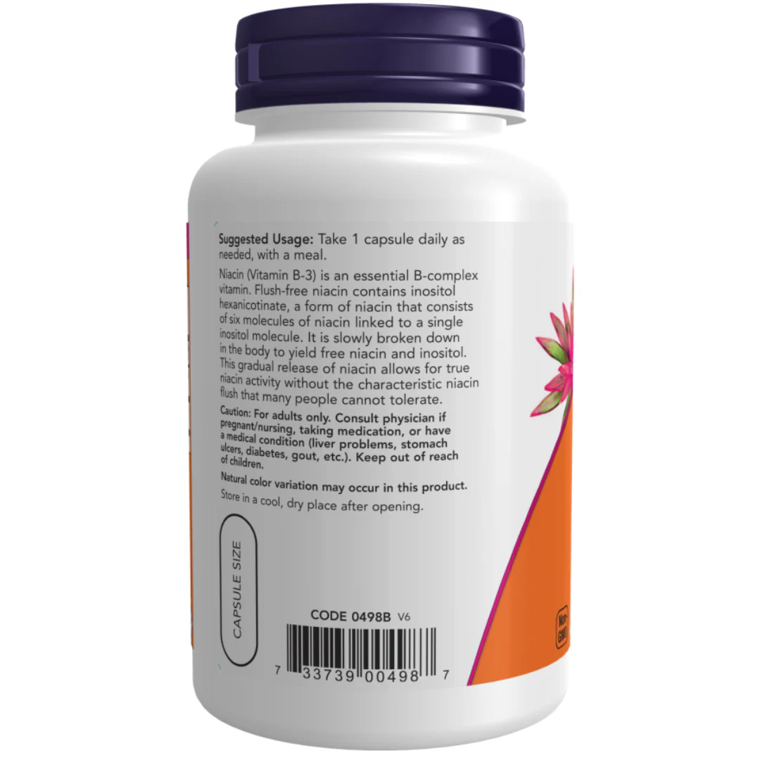 Now Foods Flush-Free Niacin 250 mg 90 Veg Capsules - Image 2