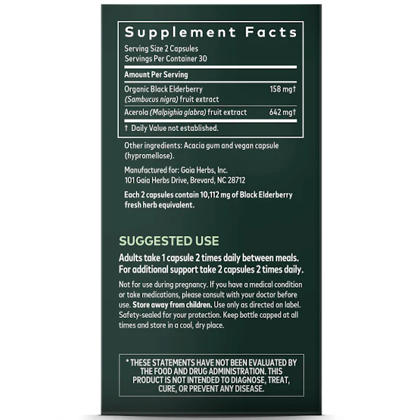 Gaia Herbs Black Elderberry 60 Caps - Image 3