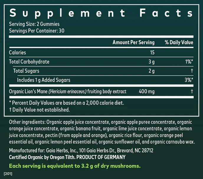 Gaia Herbs Lion's Mane Gummies 60 — Organic, Low-Sugar Brain Support - Image 4