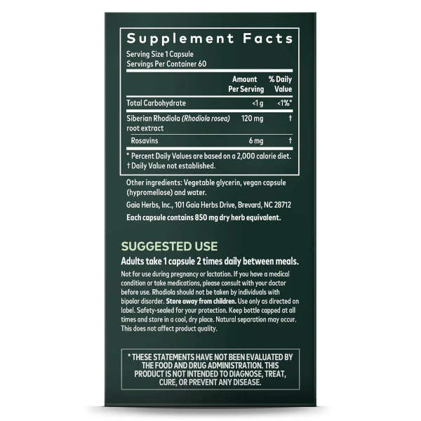 Gaia Herbs Rhodiola Rosea 60 Caps - Image 3