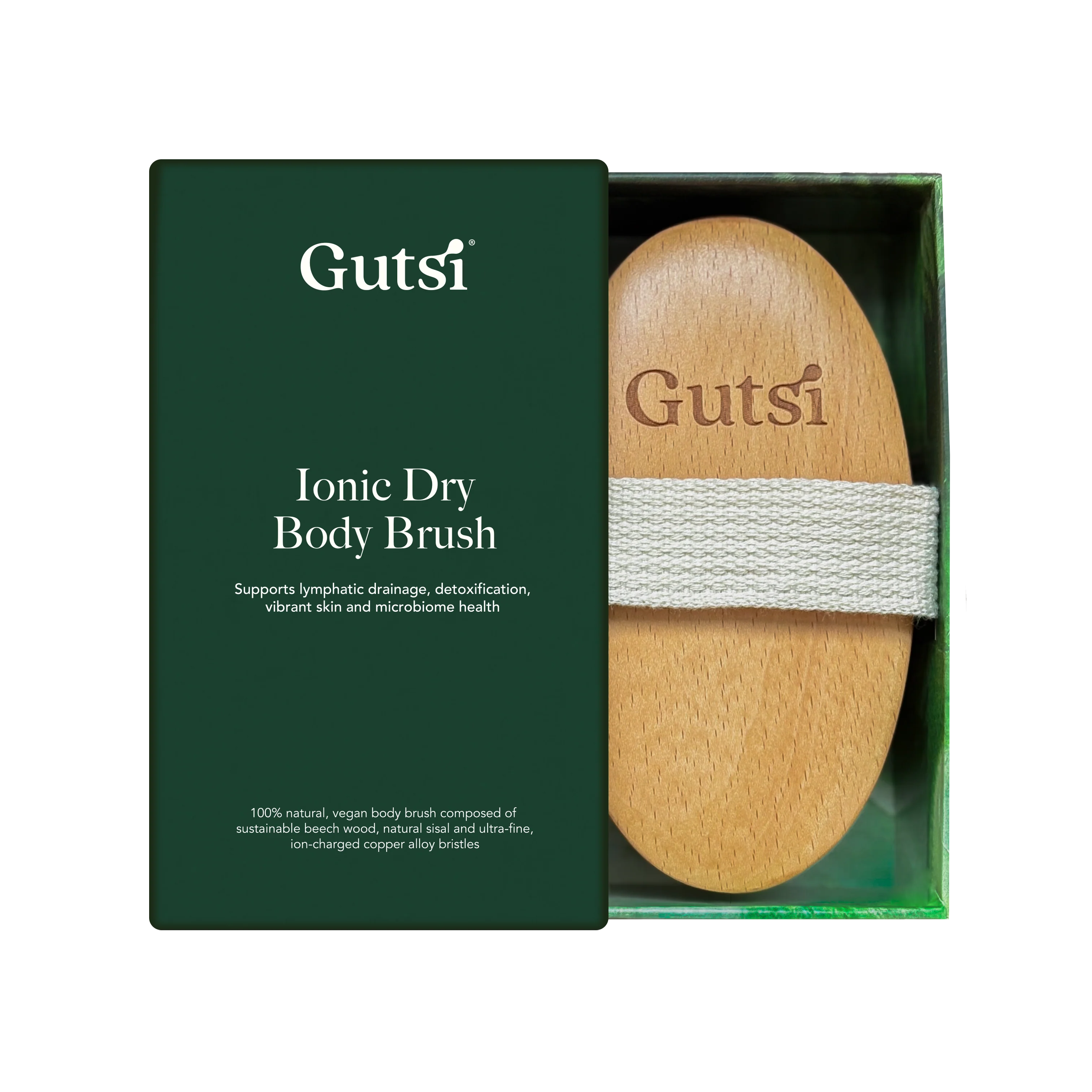 Gutsi Ionic Dry Body Brush Natural Bristles Lymphatic Massage Handle