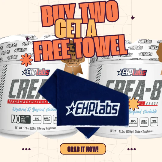 I see double deal - 2 x EHPLabs CREA-8 500g with EHP Labs workout towel