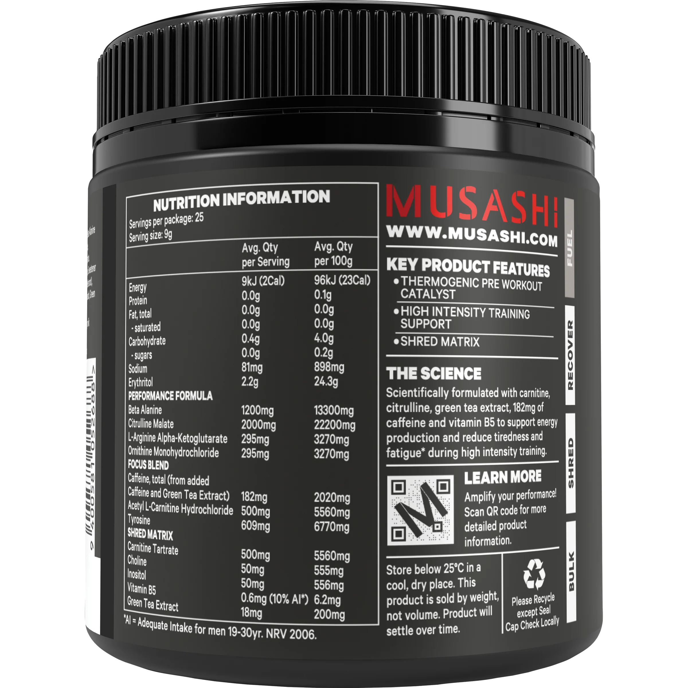 Musashi Pre-Workout Shred 225g - Image 3