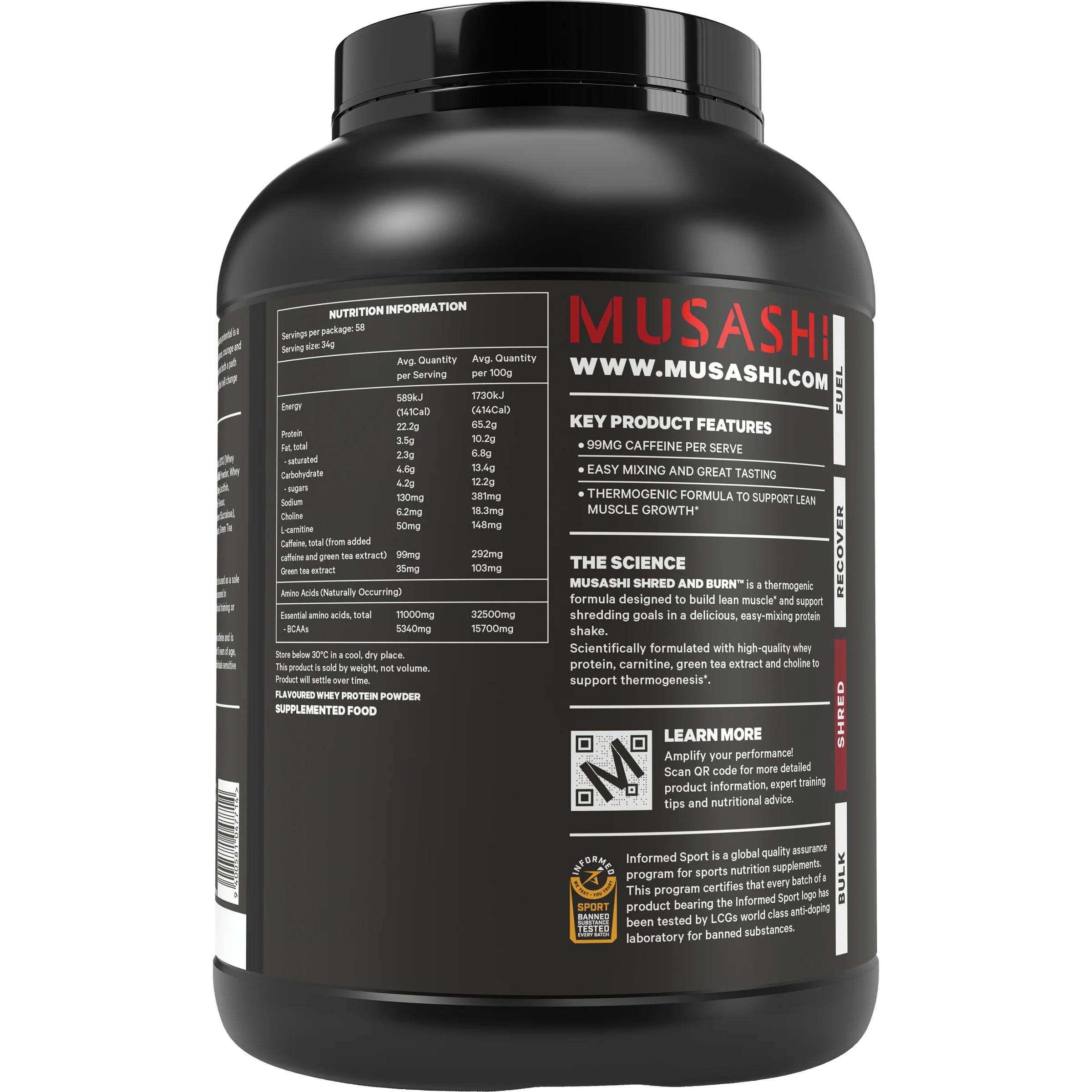 Musashi Shred & Burn Protein 2kg - Image 3