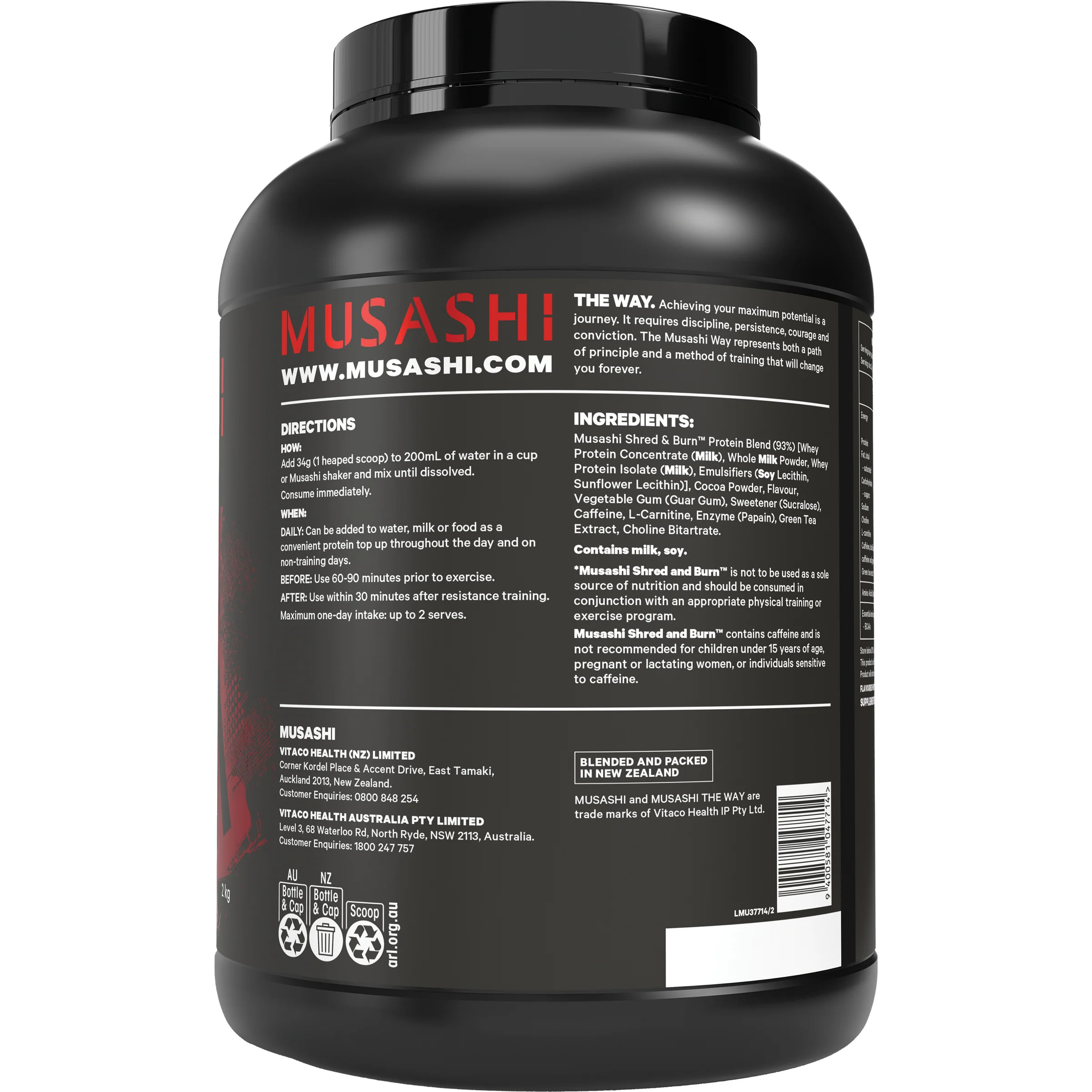Musashi Shred & Burn Protein 2kg - Image 4