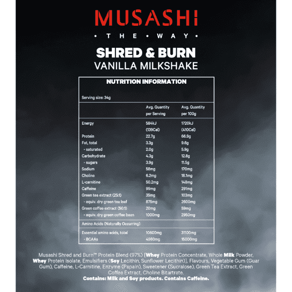 Musashi Shred & Burn Protein 900g - Image 10
