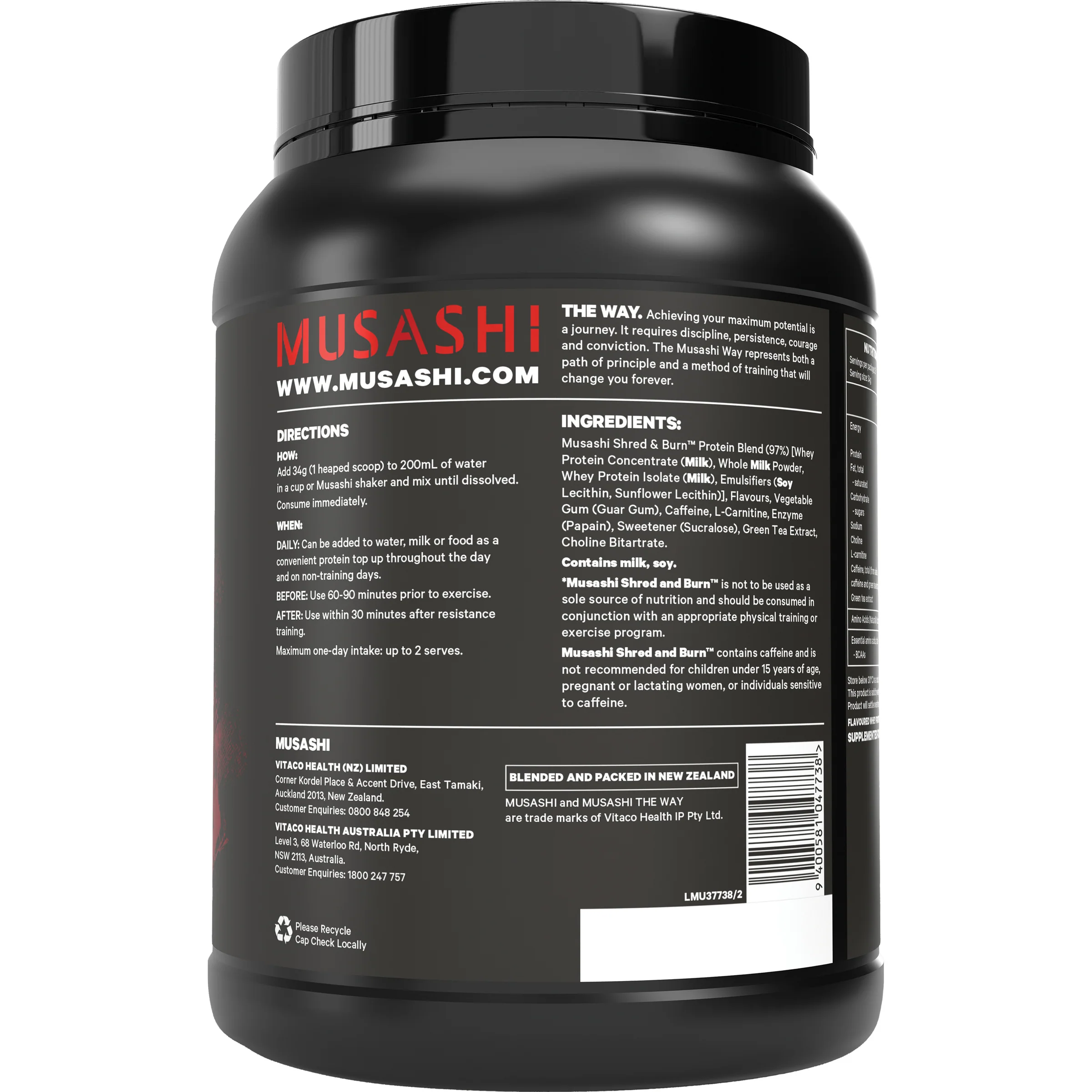 Musashi Shred & Burn Protein 900g - Image 3
