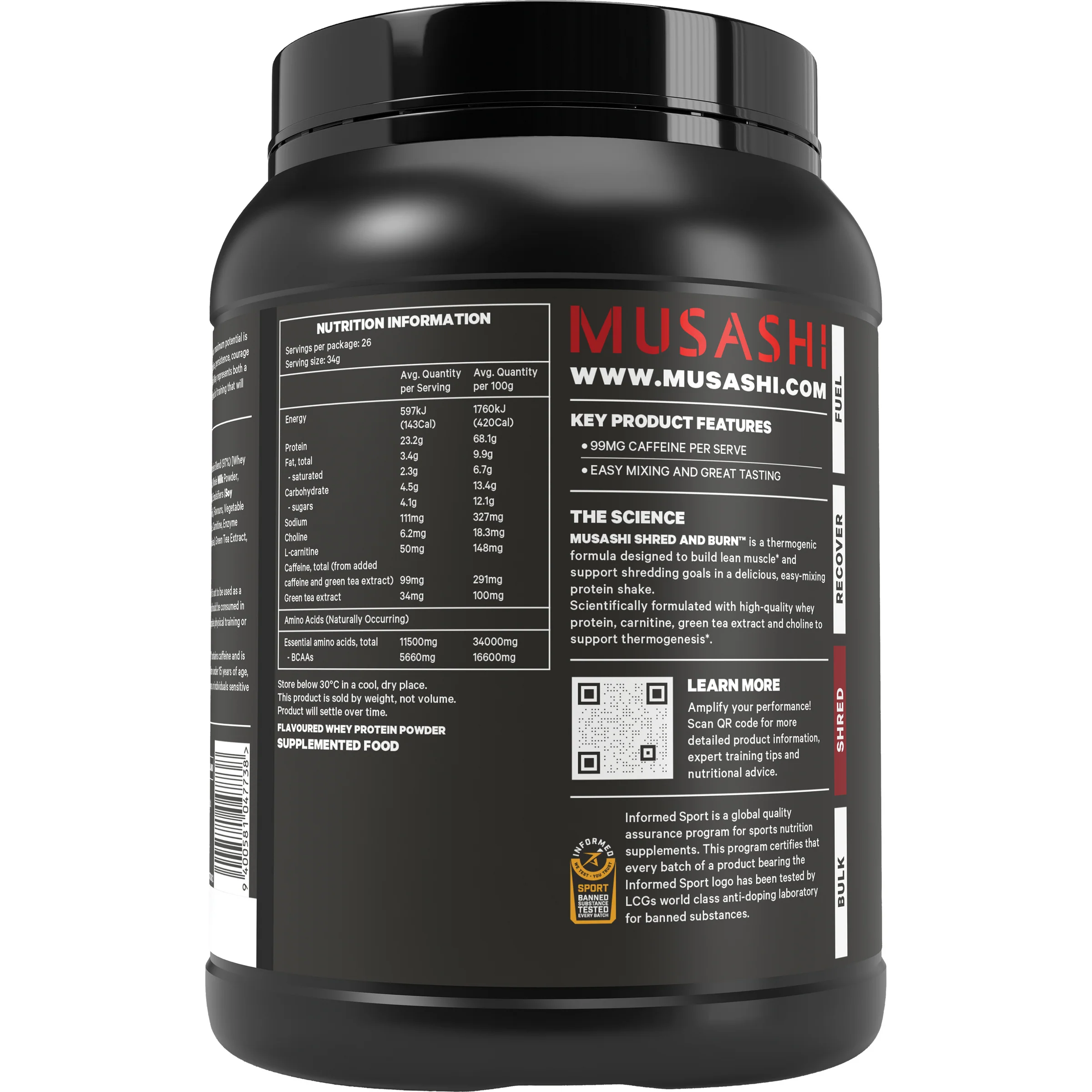 Musashi Shred & Burn Protein 900g - Image 4