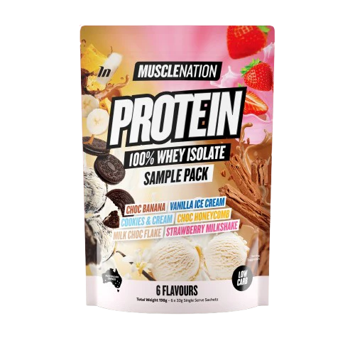 MUSCLE NATION PROTEIN 100% WHEY ISOLATE SAMPLE PACK - NEW 6 serves