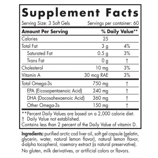 Nordic Naturals Arctic Cod Liver Oil 180 Softgels - Image 4