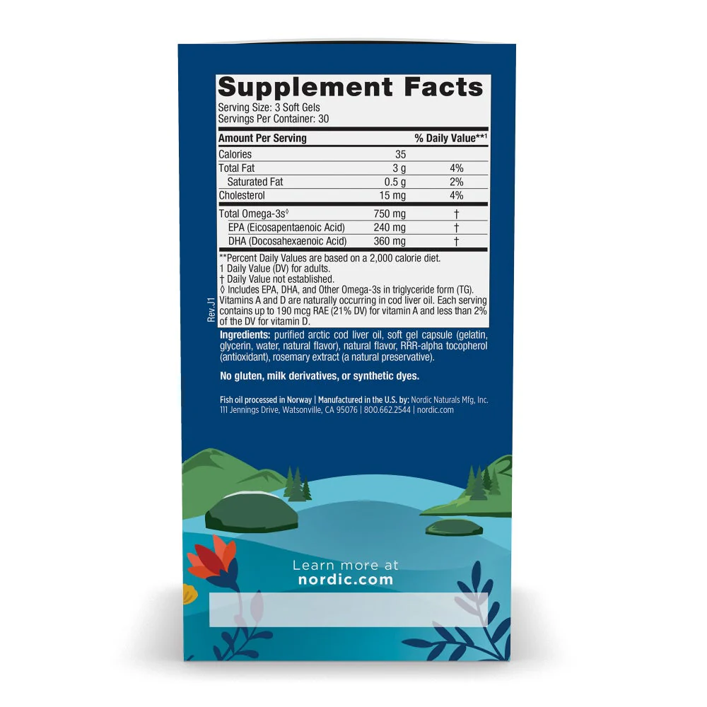 Nordic Naturals Arctic Cod Liver Oil 90 Softgels - Image 3