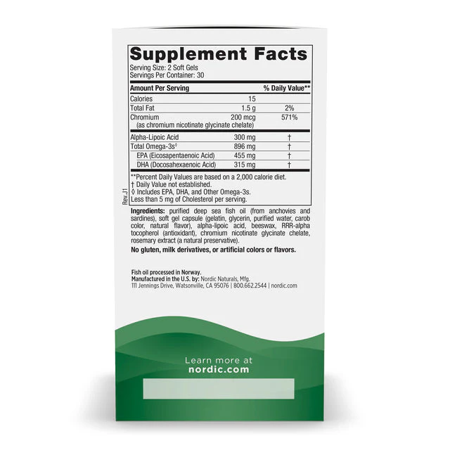 Nordic Naturals Blood Sugar Support Omega Blend 60 Softgels - Image 4