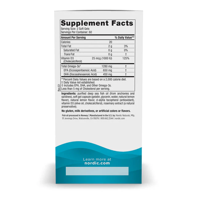 Nordic Naturals Ultimate Omega D3 120 Softgels - Image 3