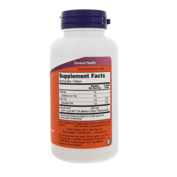 Now Foods Caprylic Acid 600mg 100 Softgels - Image 2