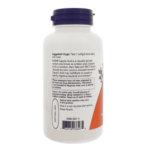 Now Foods Caprylic Acid 600mg 100 Softgels - Image 3