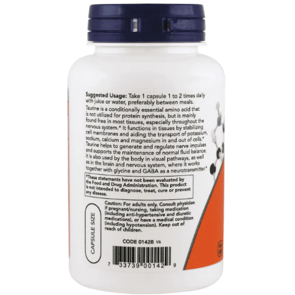 Now Foods Double Strength Taurine 1000mg 100 Veg Caps - Image 3