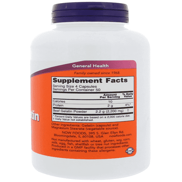 Now Foods Hydrolyzed Beef Gelatin 550mg 200 Caps - Image 2