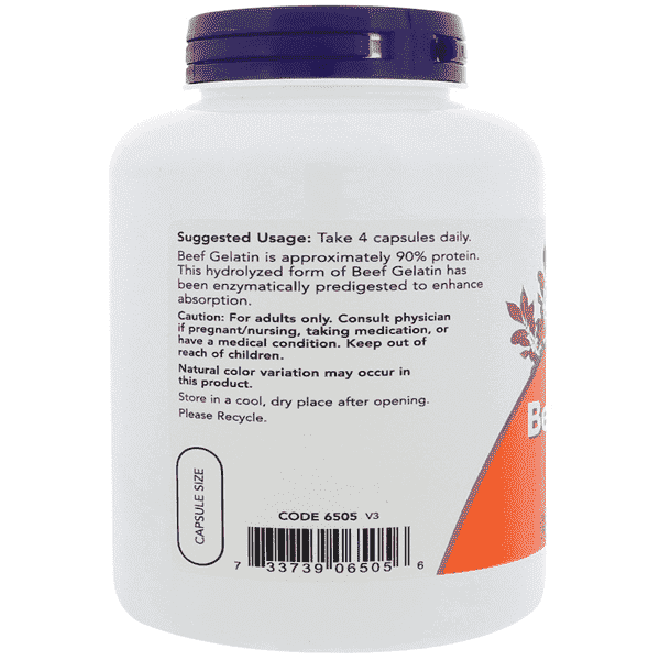 Now Foods Hydrolyzed Beef Gelatin 550mg 200 Caps - Image 3