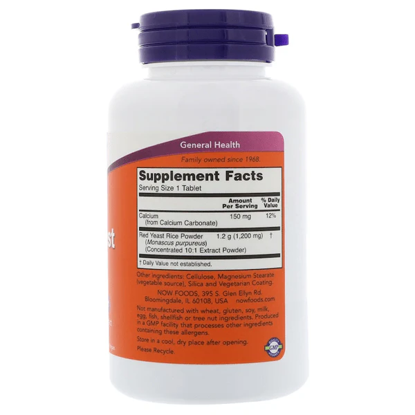 Now Foods Red Yeast Rice 1200mg 60 Tabs - Image 2