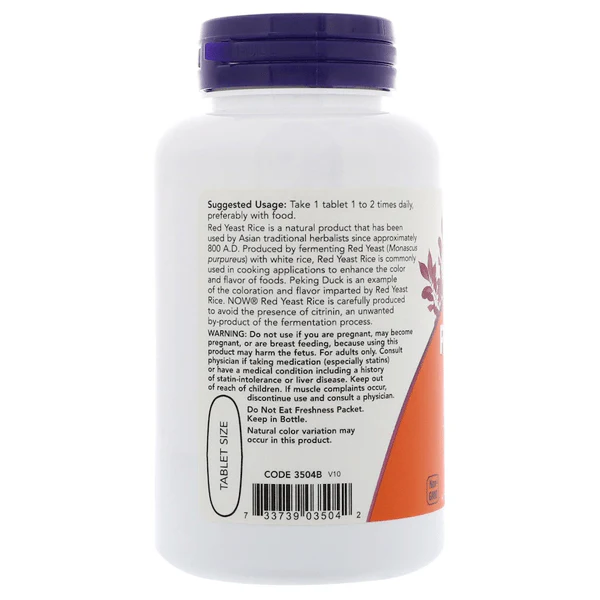 Now Foods Red Yeast Rice 1200mg 60 Tabs - Image 3