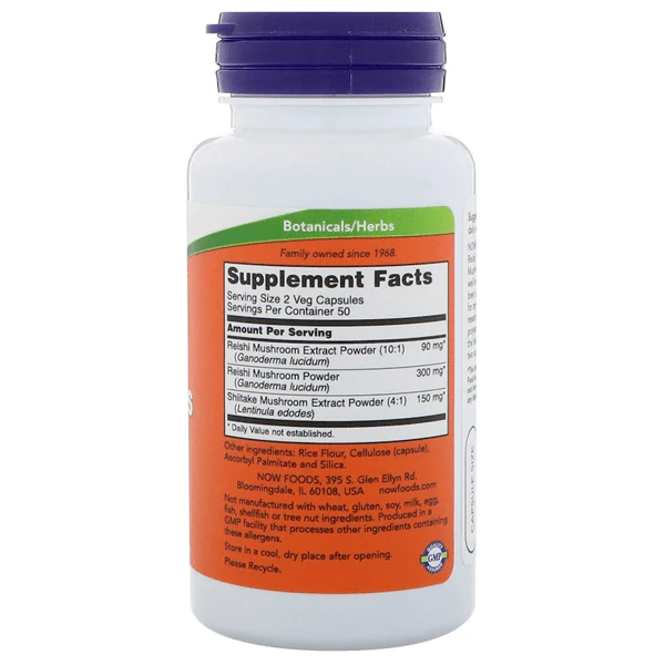 Now Foods Rei-Shi Mushrooms 270mg 100 Veggie Caps - Image 3