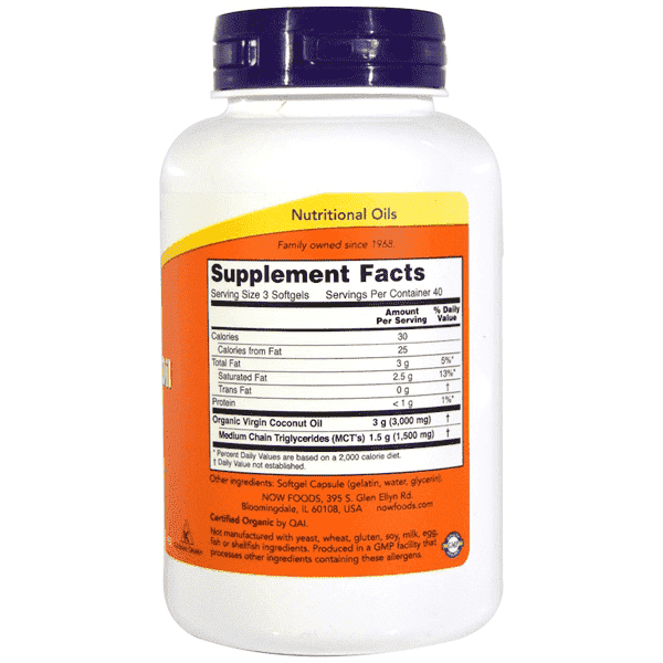 Now Foods Virgin Coconut Oil 1000mg 120 Softgels - Image 2