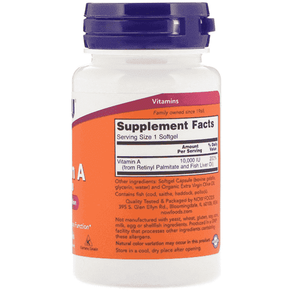 Now Foods Vitamin A 10,000 IU 100 Sofgels - Image 2