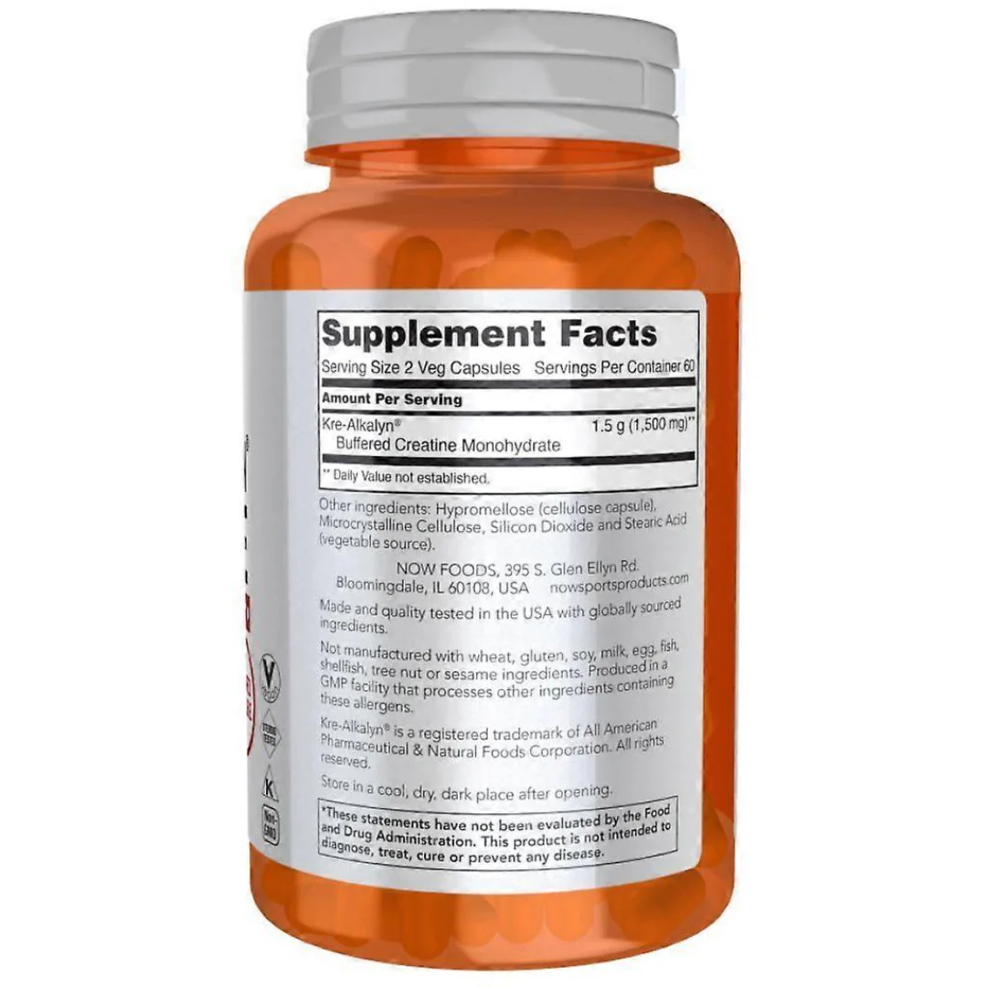 NOW Sports Kre-Alkalyn Buffered Creatine 1500mg 120 Capsules - Image 2