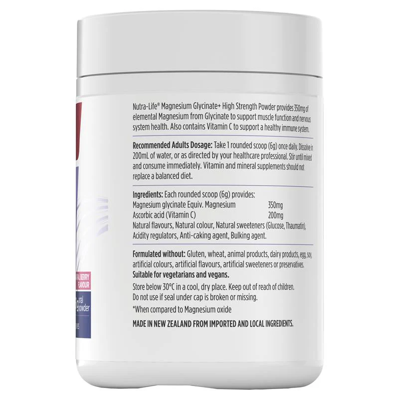 NutraLife Magnesium Glycinate Plus High Strength Flavoured Powder 360g - Image 2