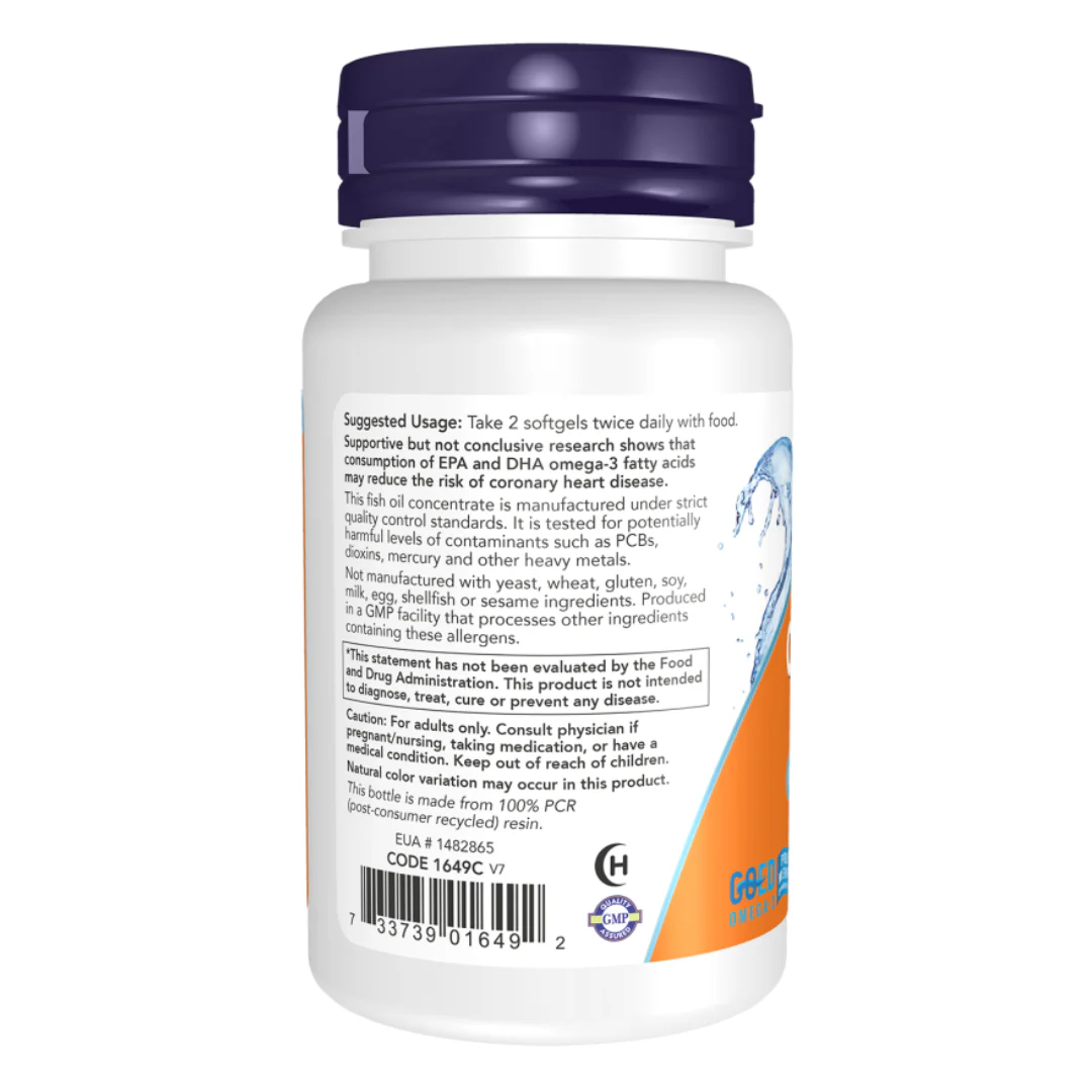 Now Foods Omega-3 Fish Oil, Molecularly Distilled 100 Softgels - Image 2