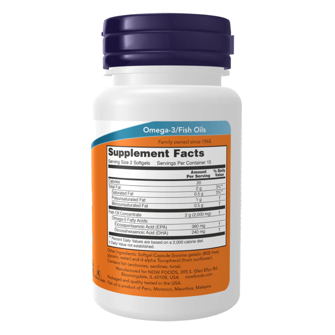 Now Foods Omega-3 Fish Oil, Molecularly Distilled 100 Softgels - Image 3