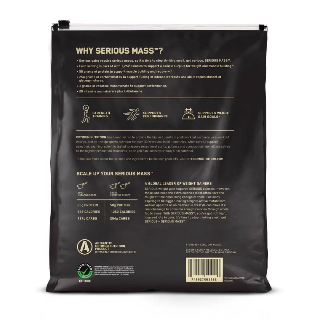 Optimum Nutrition Serious Mass 12lb + FREE BEANIE - Image 6