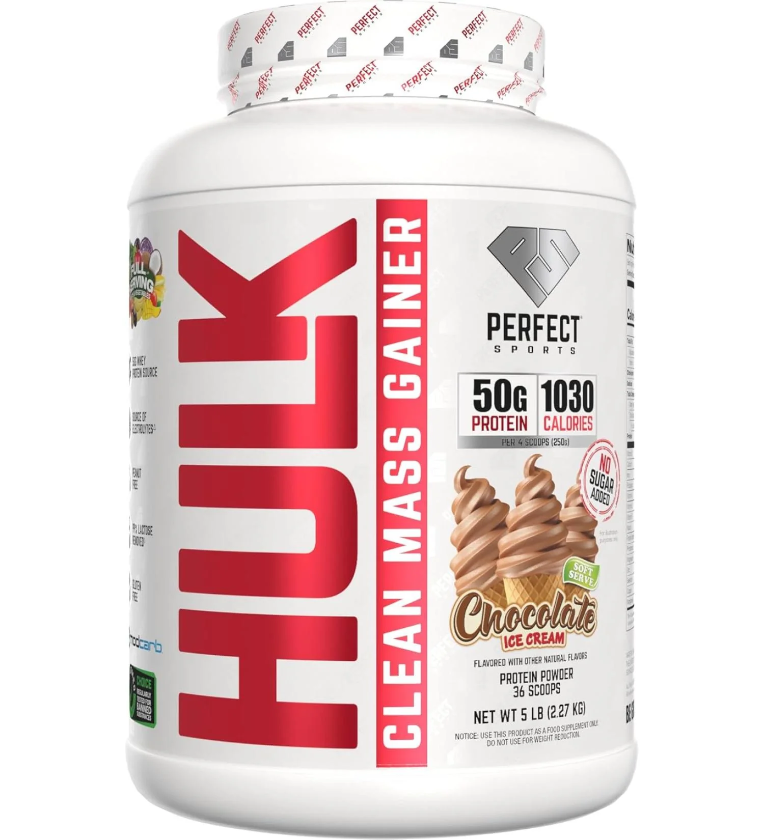 PERFECT SPORTS HULK Clean Mass Gainer 50g Whey Protein 99% Removed Lactose & Gluten Free
