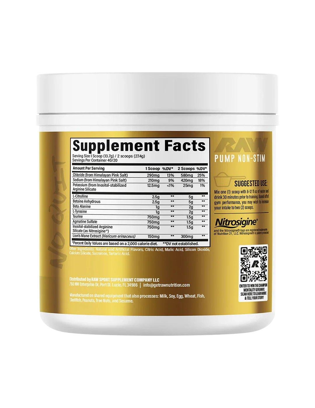 RAW Nutrition Pump Non-Stim Pre-Workout - Image 2