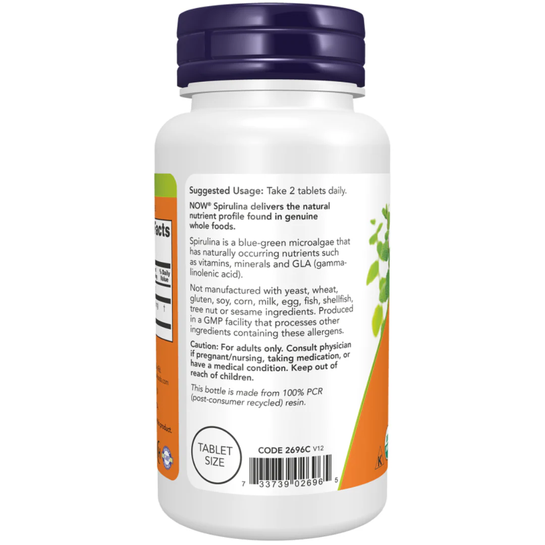 Now Foods Spirulina, Organic 500 mg 200 Tablets - Image 2