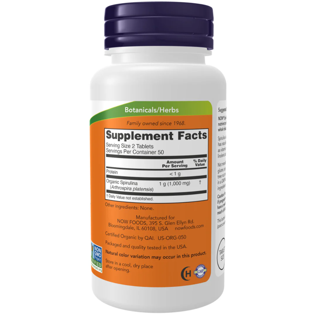 Now Foods Spirulina, Organic 500 mg 200 Tablets - Image 3