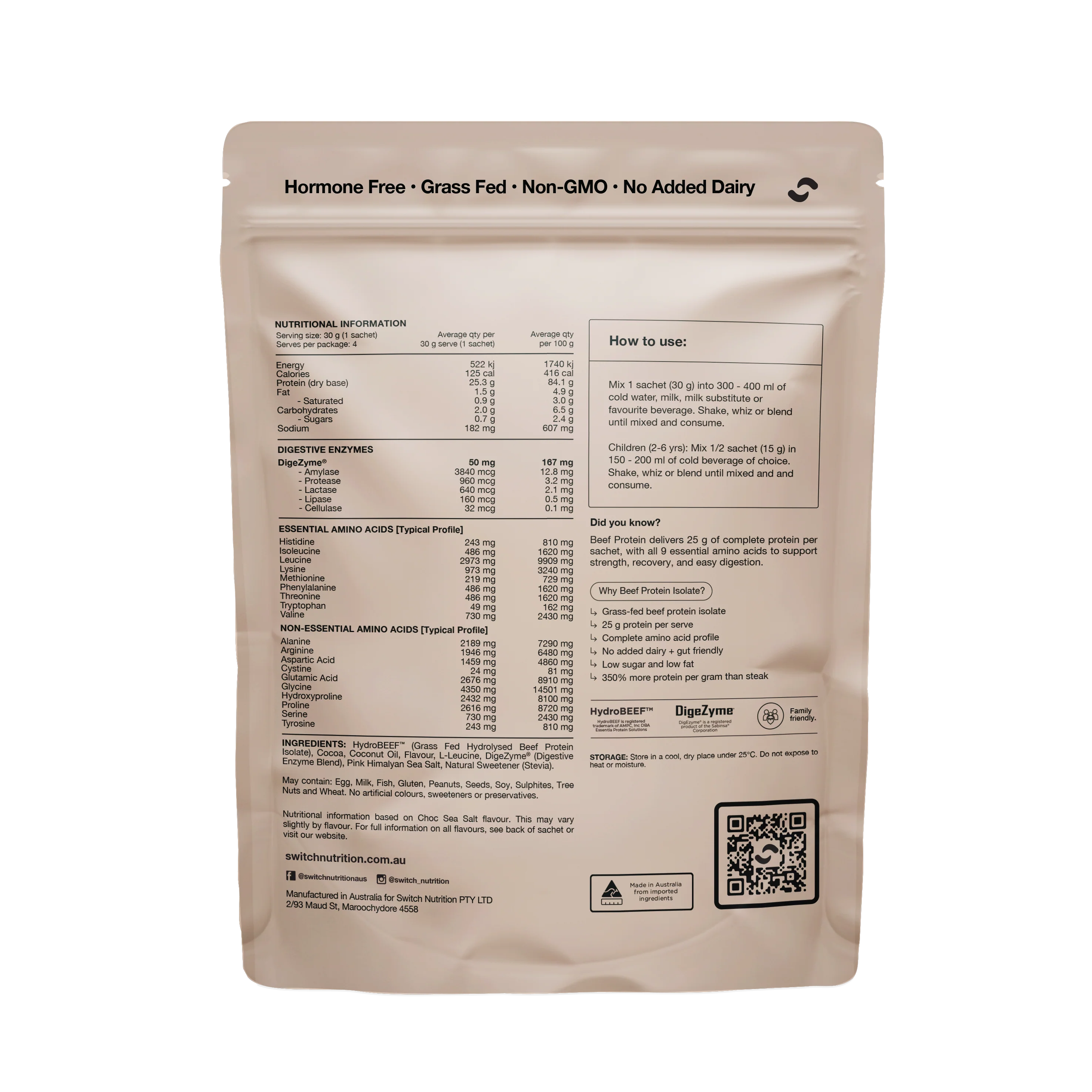 Switch Nutrition Beef Protein Isolate - 4 Serve Pouch - Image 3